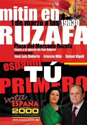 Confirmados oradores mitin central de campaña de España 2000 en Ruzafa.